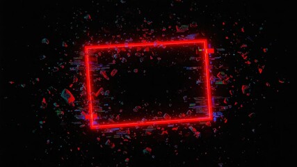 Wall Mural - Futuristic Glowing Neon Red Rectangle Frames with Digital Glitch Particle Effects Overlay