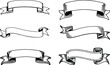 © PRODIP - Vector art of a collection of six handdrawn vintage banners and ribbons in black and white