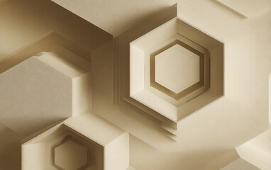 Beige hexagonal recess pattern three dimensional shapes