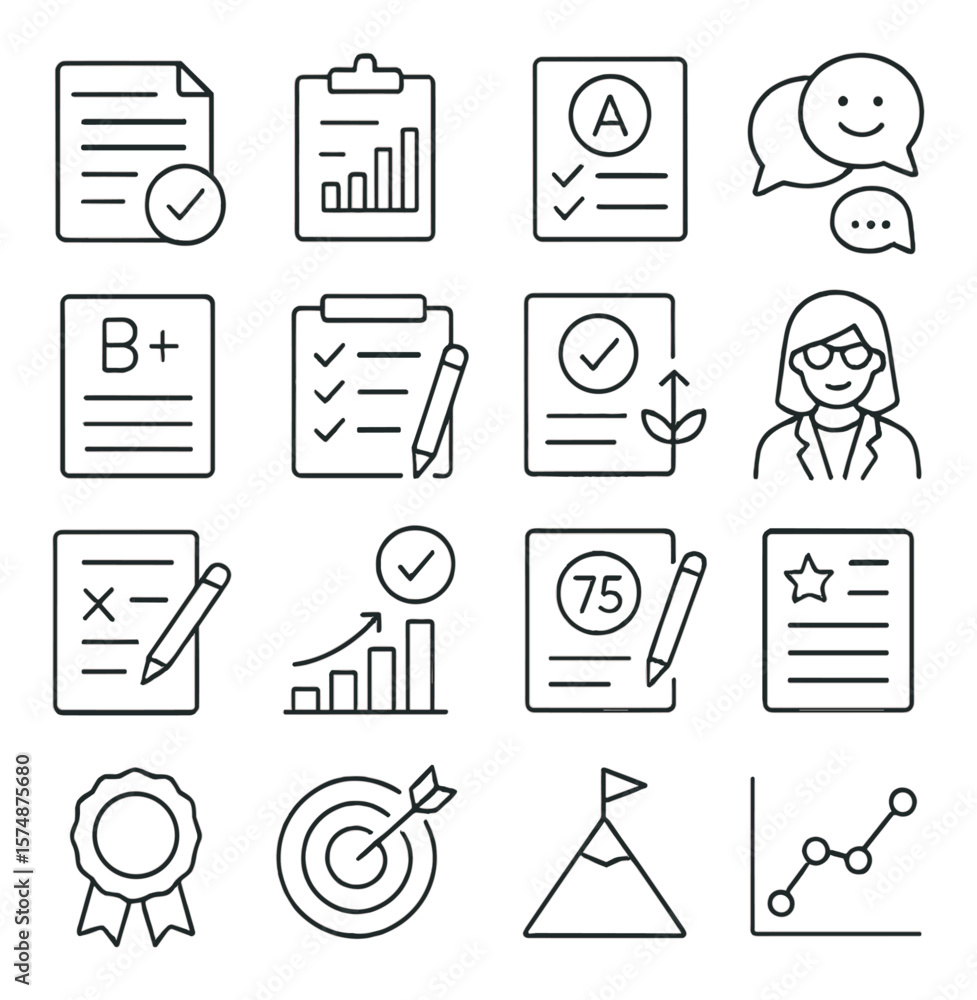 Functionality Scoring Icon Assessment icon collection, evaluation symbols. grading and feedback ...