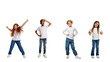© master1305 - Group of diverse children in casual white shirts and jeans posing together expressing joy confidence curiosity. Concept of diversity, emotional development, and carefree childhood attitude.