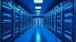 © Nazmul - Data Center Corridor: A modern data center hallway features a vast array of server racks illuminated with glowing blue lights. Capturing the energy and precision of technology infrastructure