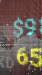 Wall Mural - animation of financial data and graphs over globe and world map on brown background