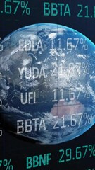 Wall Mural - animation of financial data processing over globe