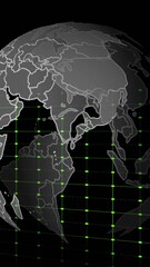 Canvas Print - green heartbeat animation over world map with grid lines in background