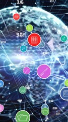 Wall Mural - animation of network of connections with digital icons over globe in background