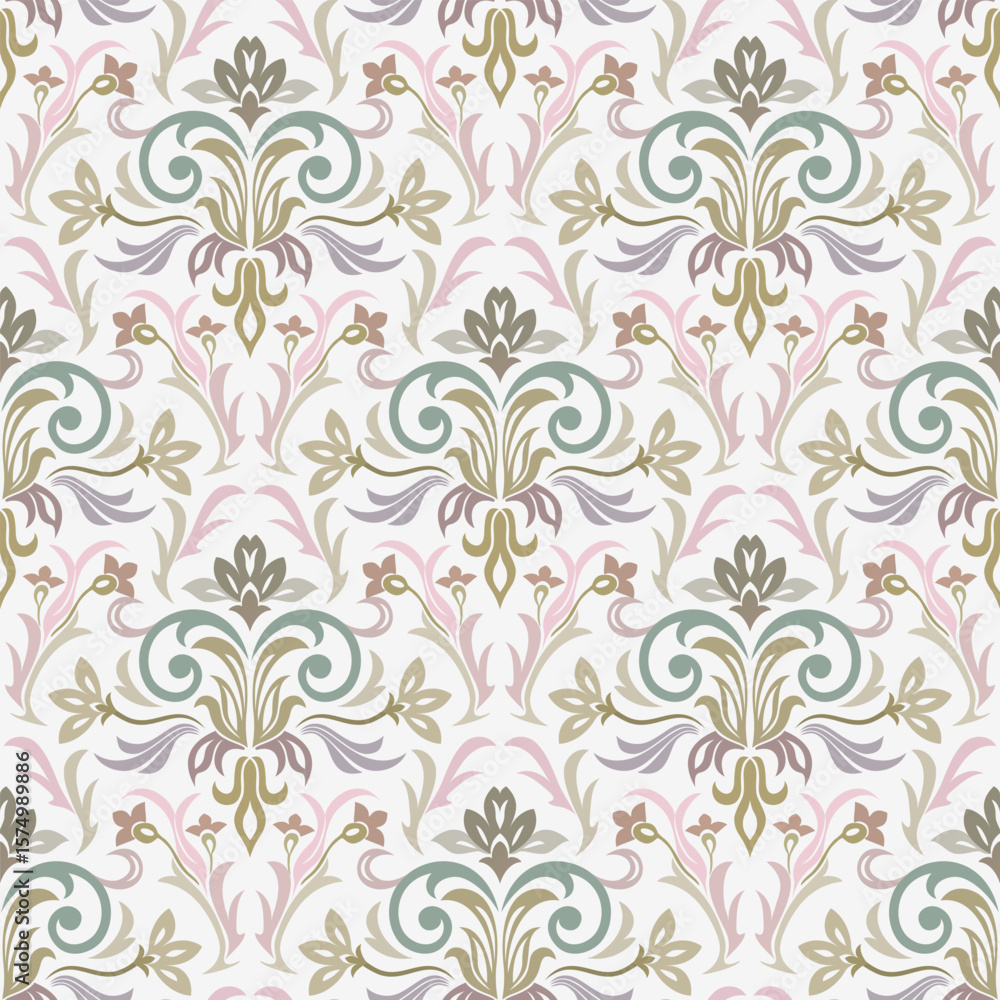Antique Pattern Library Pastel Vintage Floral Arabesque Pattern in soft pastels for classic interior ...