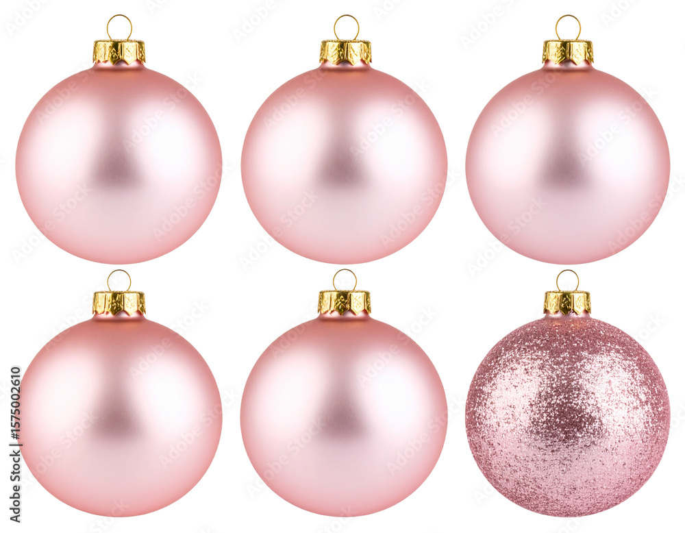 set of pink christmas balls isolated on blank background Stock Photo ...