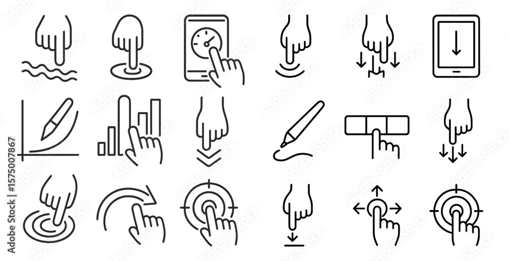 Touch Machine Icon Set of icons for a touch screen device. The icons include a pen, a ...
