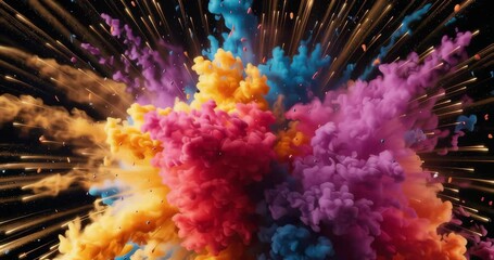 Wall Mural - colorful explosion of paint swirls and smoke creates stunning artwork