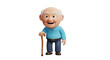 © Ivan - Smiling elderly man with a cane, a 3D cartoon character, representing senior care and retirement, rendered on transparent background.