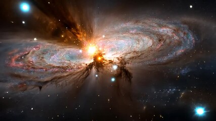Wall Mural - Celestial scene featuring a nebula with swirling cosmic dust and radiant stellar activity. Intense colors and a dynamic arrangement create a visually striking depiction of space