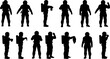 © Vexora Studio - Silhouette collection of astronauts and spacesuits in various stages of dress