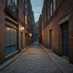 Moody Empty Urban Alleyway with Wet Pavement and Cinematic Symmetry