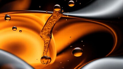 Wall Mural - abstract liquid art video featuring swirling orange and black colors with floating water droplets cr