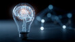 © kaliel - A transparent light bulb containing a glowing neural brain network, symbolizing innovative artificial intelligence ideas.
