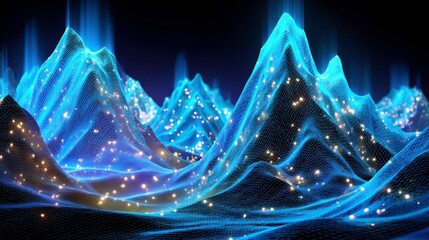 Sticker - abstract wireframe landscape: technology, data visualization, artificial intelligence concept
