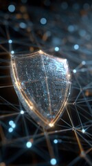 Wall Mural - 3d rendition of a digital shield with a holographic effect integrated into a network grid. visualize