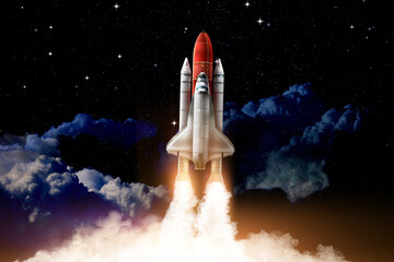 Wall Mural - Modern space rocket in beautiful starry sky