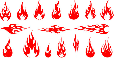 Silhouette Fire flames. Old school tattoo neo-tribal style or silhouette flame for cars. set vector icons. Fire sign. Fire flame icon isolated on white background. Vector illustration