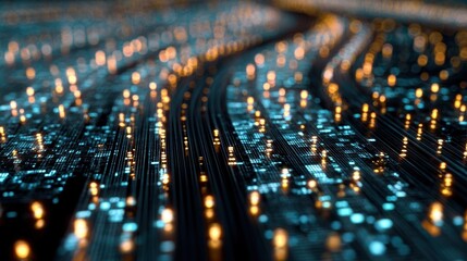 Wall Mural - closeup view of an intricate digital highway where binary code transforms into a dynamic data flow. 