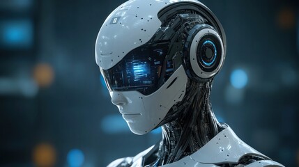futuristic android portrait with advanced technology features and intricate mechanical details showc