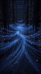 Wall Mural - digital backbone visualization an artistic interpretation of fiber optic cables weaving through a ne