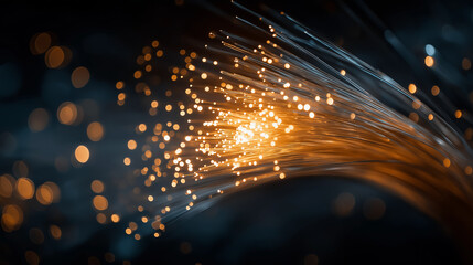 Wall Mural - illuminated fiber optic cables: the image is a captivating close-up of fiber optic cables, radiating