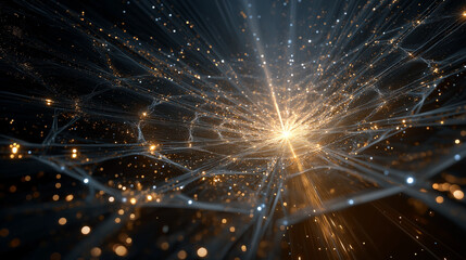 Wall Mural - cosmic connections: a mesmerizing display of interconnected points, emitting a radiant glow against 