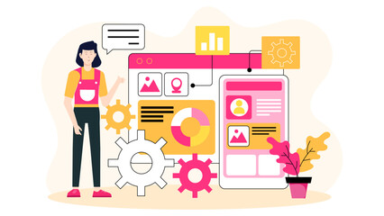 UX designer testing user flow using mockups flat vector illustration