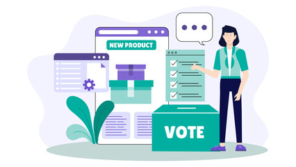 Product Team Prioritizing Backlog with Voting Tool Flat Vector Illustration