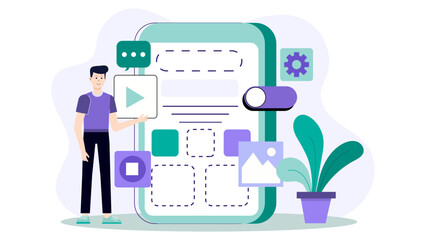 UI Designer Creating Responsive Tablet Components Flat Vector Illustration