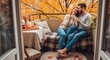 © Nabil - Romantic autumn afternoon with a loving couple on a cozy balcony enjoying coffee and seasonal colors