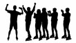 © CreativeStockVault - Silhouette of people ice skating and cheering with arms raised and clapping on a white background scene | editable eps vectors