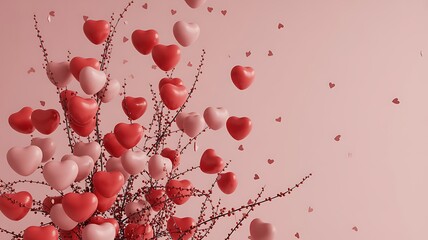 Wall Mural - romantic red and pink heart balloons on branches hearts love