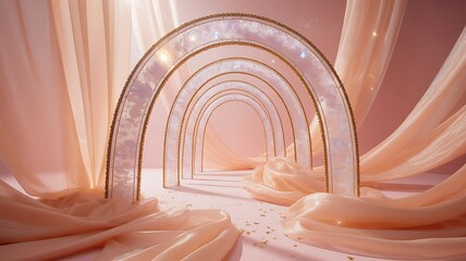 Wall Mural - shimmering translucent arches with flowing fabric image