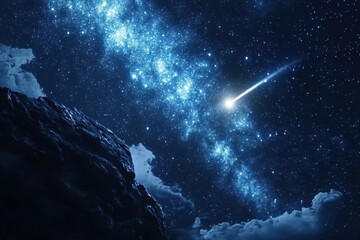 Wall Mural - falling star glides across a night sky filled with stars in a mesmerizing cosmic display, space with