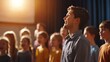 © Haidar - Smiling Man Leading a Choir, Lit by Warm Stage Lighting, Joyful Performance