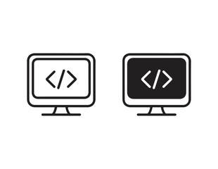 two computer monitors displaying code symbols isolated on white background