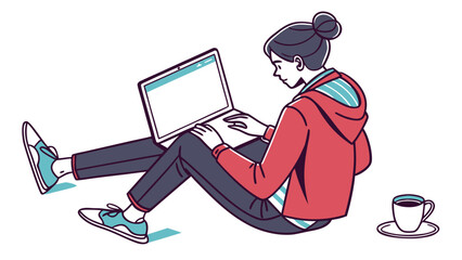 Woman working on laptop at home illustration for remote work and freelance lifestyle concept vector art