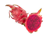 Whole and sliced red fleshed dragon fruit Isolated on transparent background