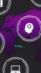 Wall Mural - business icons and data processing animation over world map
