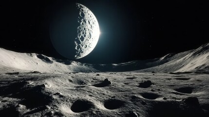 Wall Mural - breathtaking view of the moon s cratered surface under the stars, highlighting earthshine beauty