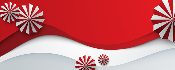 Wall Mural - red and white background with festive ribbon and decorative holiday elements