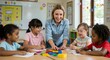 © Aj - Teacher and diverse students learning in classroom