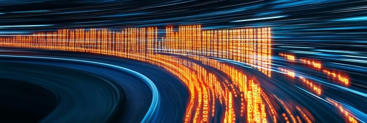 Wall Mural - a futuristic digital network with streams of data flowing through a high-tech information highway