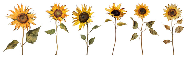 Wall Mural - png vibrant watercolor sunflowers in bloom, element set on transparent background