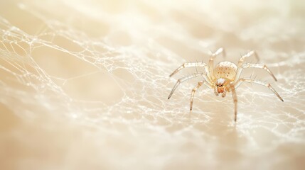 Spider on with web close-up nature soft background wildlife photography.