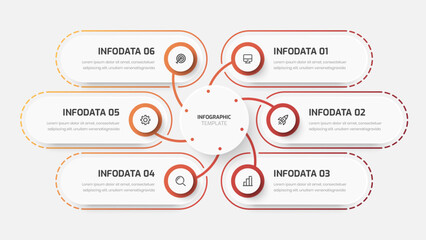 Naklejka na meble Business Central Circle, Infographic Presentation with Gradient Color, Circle Label, 6 Options, Line and Icon