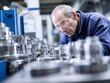 © Yurii Semonov - Quality inspector examining precision metal parts in an industrial factory setting